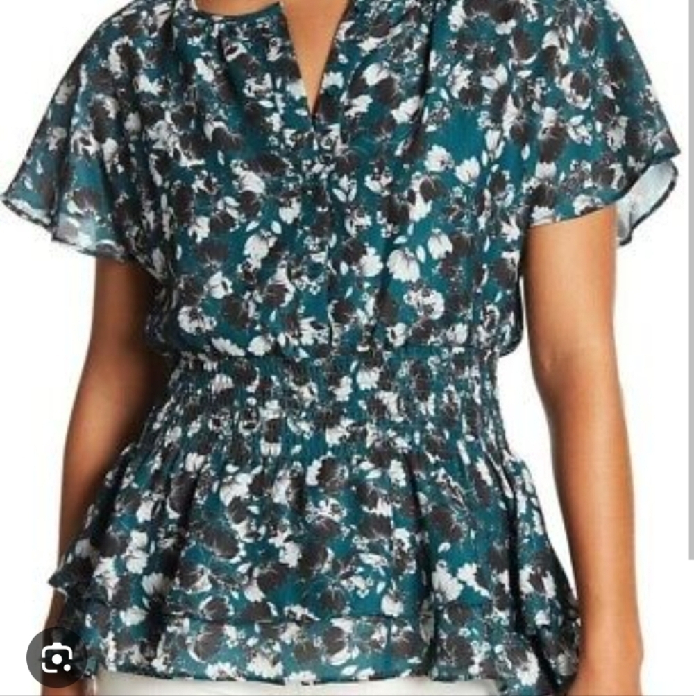 Parker SmockedWaist Everglade Phlox Floral Spring Romantic Feminine Lined blouse